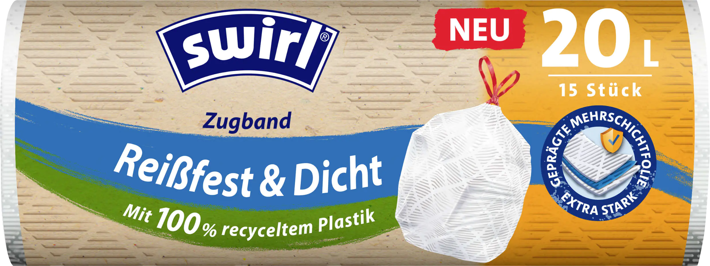 Swirl Müllbeutel 20 L mit Zugband 15 Stück