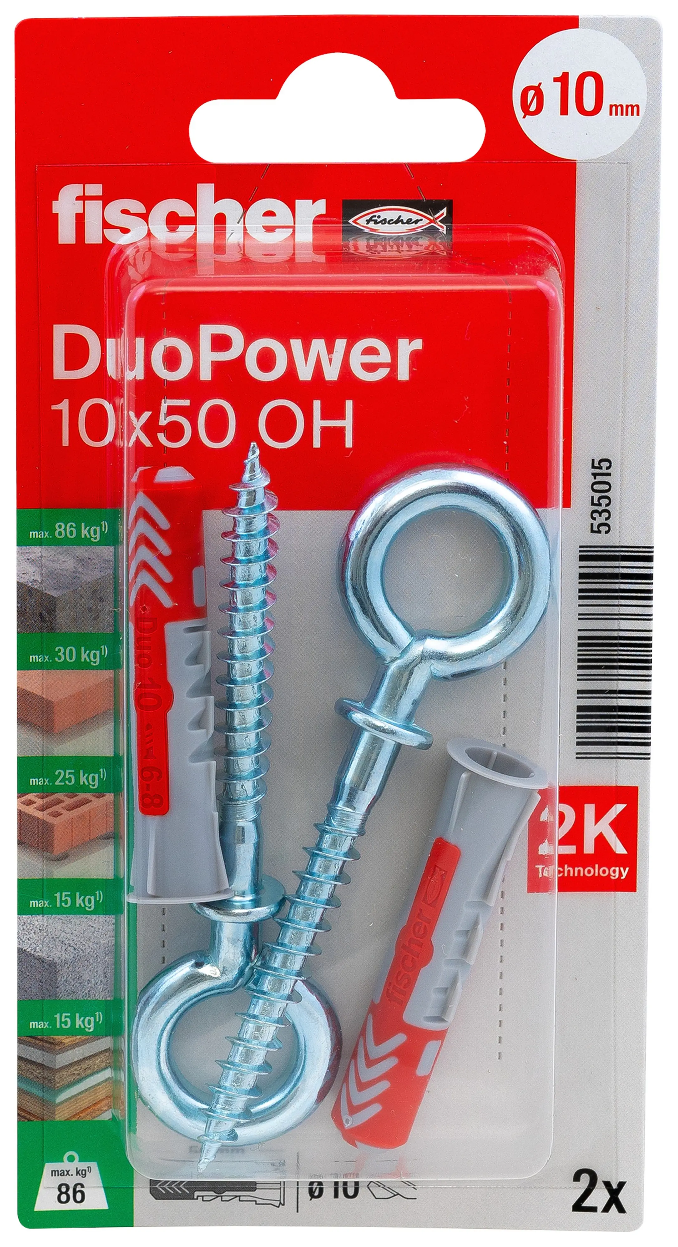 Fischer Dübel-Set DuoPower OH 6 x 30 mm mit Ösenhaken - 4 Stück