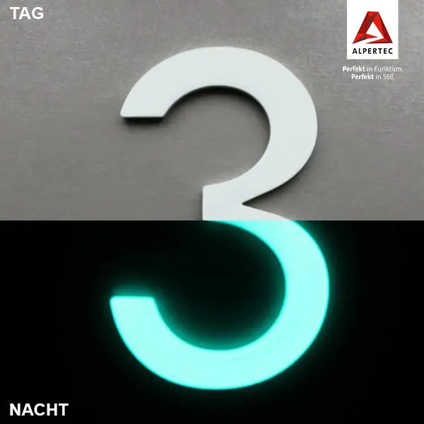Alpertec Hausnummer 3 Selbstklebend Nachtleuchtend