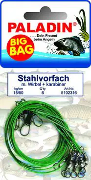 Paladin BigBag Stahlvorfach Wirbel Gr. 7 + Karabiner 10 kg / 50cm