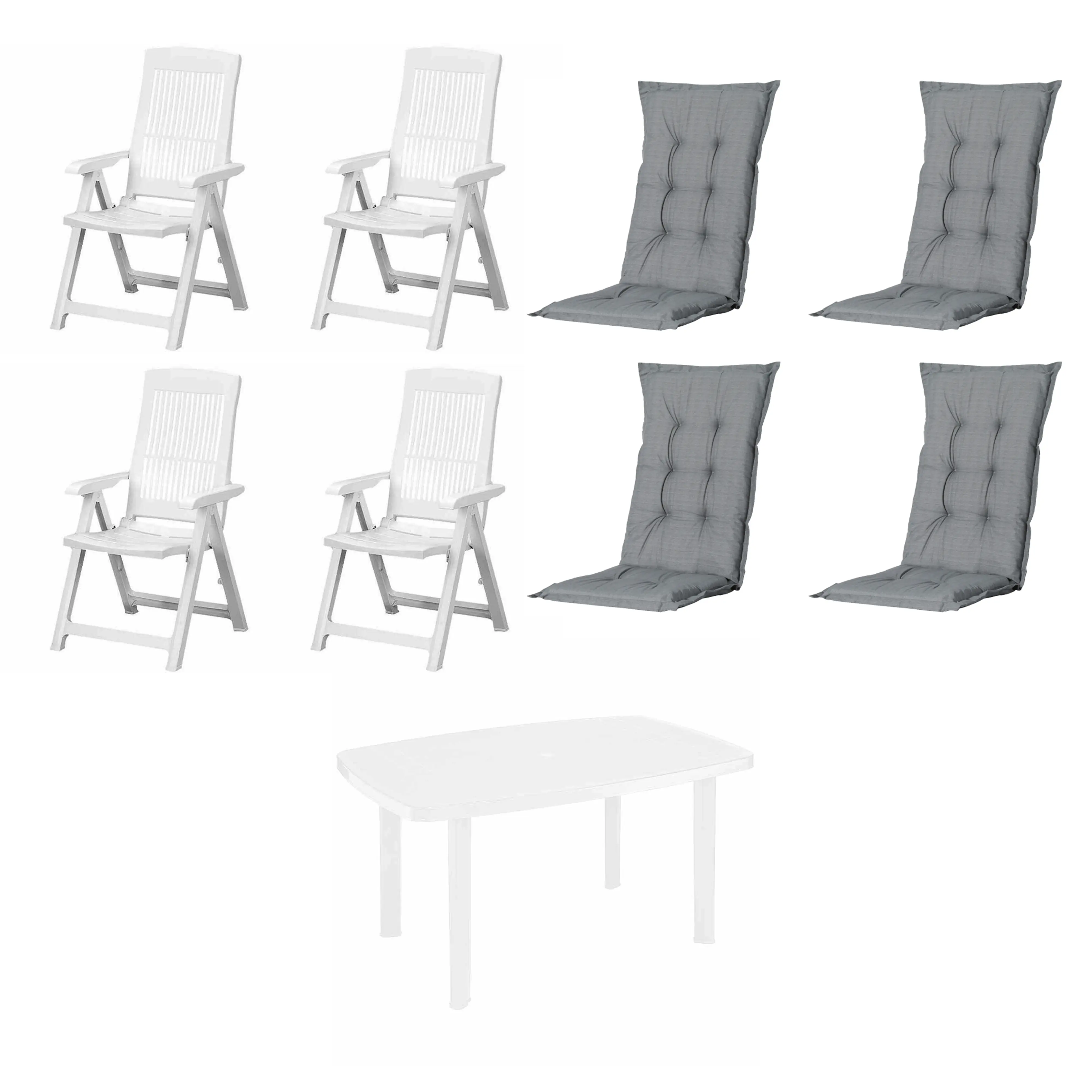 Progarden Garten-Essgruppe Tampa + Faro 4 Personen Kunststoff mit Auflagen weiß/grau 