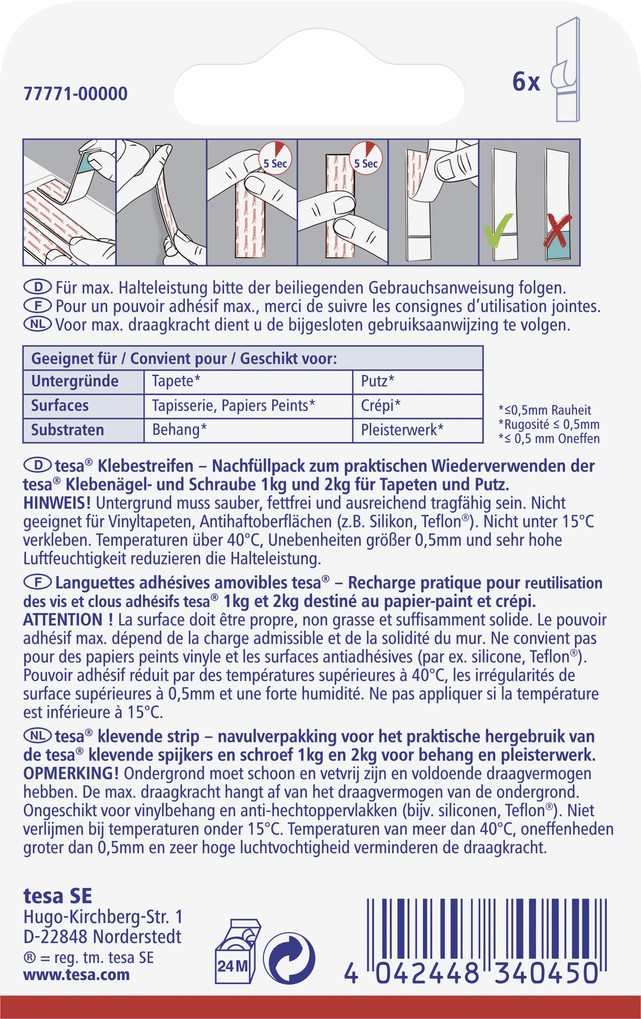 tesa Klebestreifen Traglast 1 kg, 6 Stück