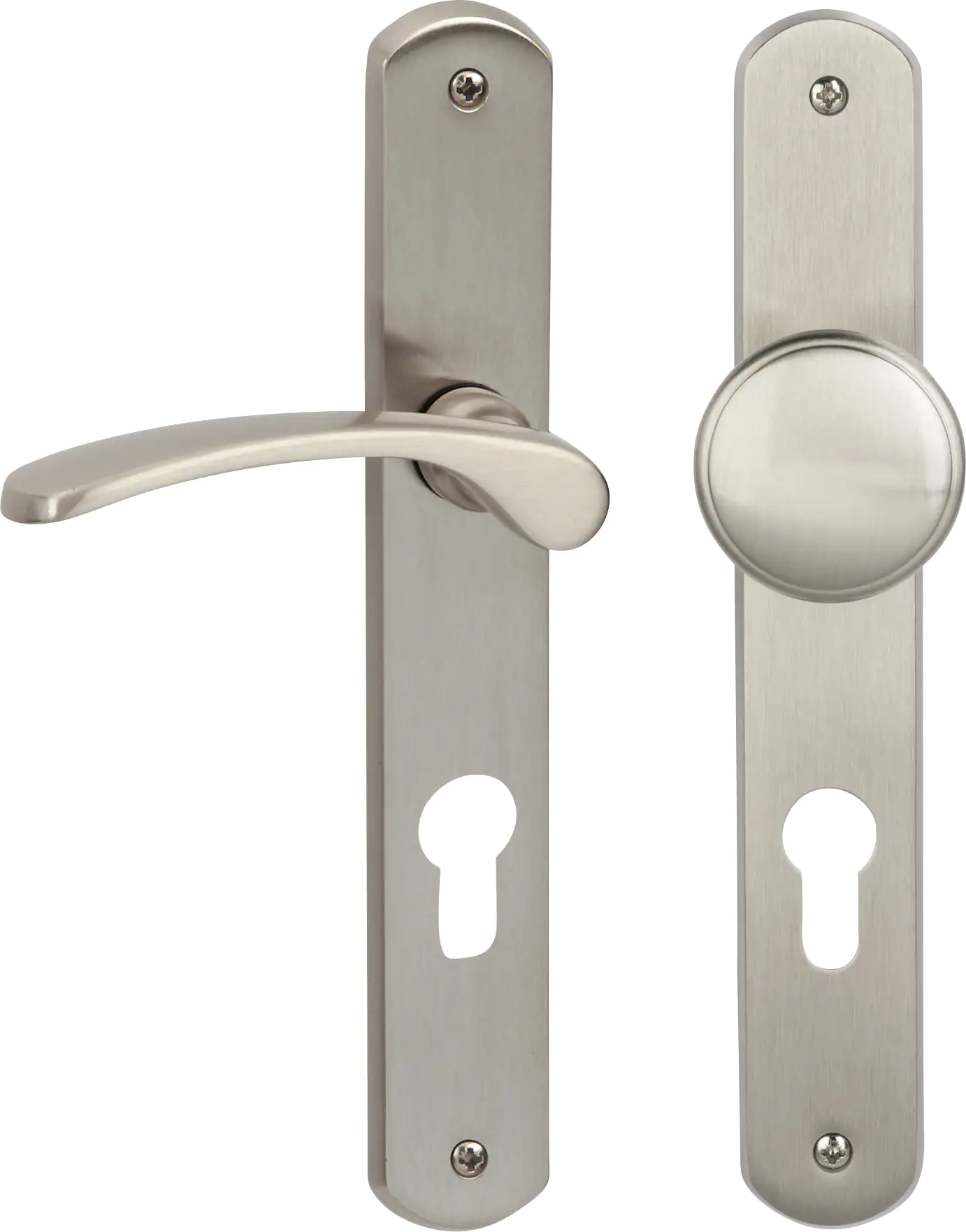 Alpertec PZ-Langschildgarnitur Amos links Messing silber abgerundet Alpertec PZ-Langschildgarnitur Amos links Messing silber abgerundet