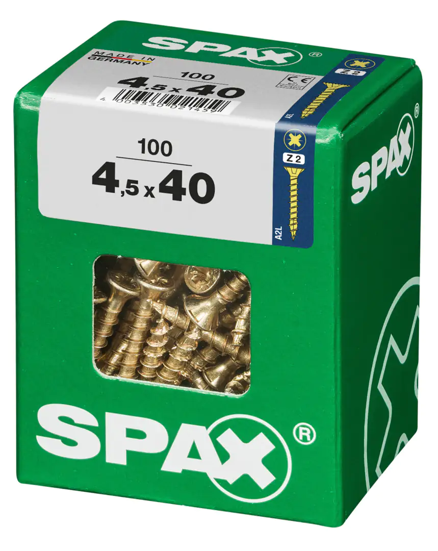 Spax Universalschrauben 4.5 x 40 mm PZ 2 Senkkopf - 100 Stk. Spax Universalschrauben 4.5 x 40 mm PZ 2 Senkkopf - 100 Stk.
