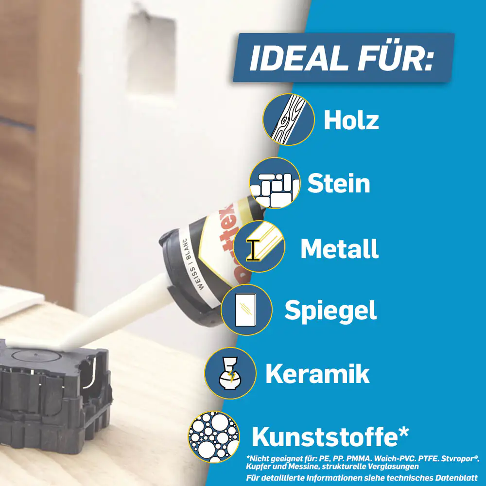 Pattex Montagekleber Kleben statt Bohren Innen & Außen 450 g Kartusche, weiß