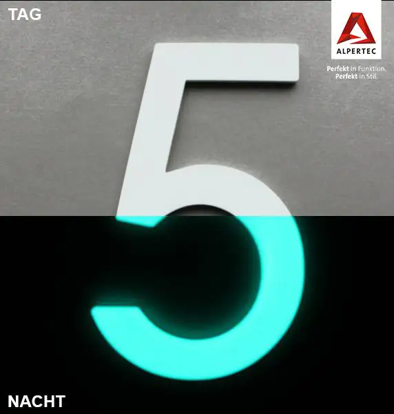Alpertec Hausnummer 5 Selbstklebend Nachtleuchtend