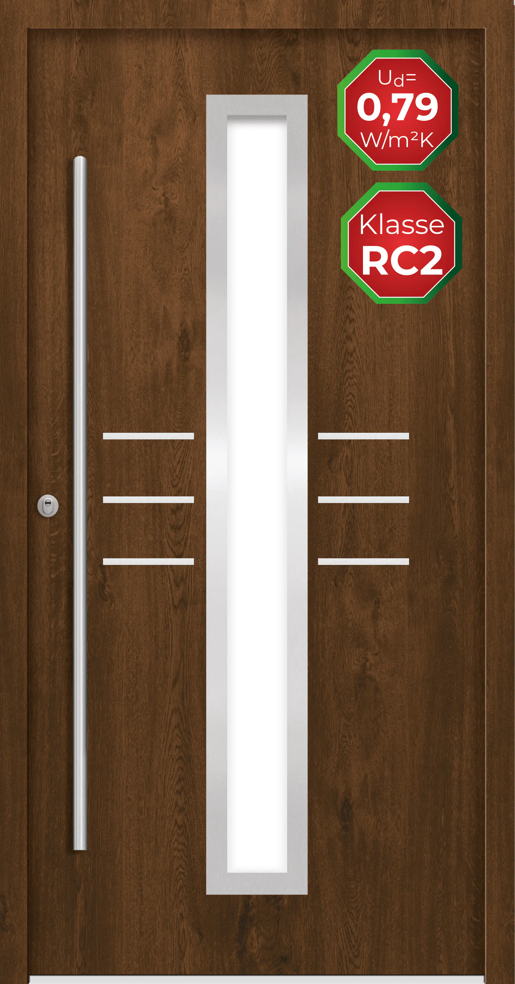 Splendoor Haustür Passivedoor Premium B07 RC2 Nussbaum DIN Links 100 x 210 cm