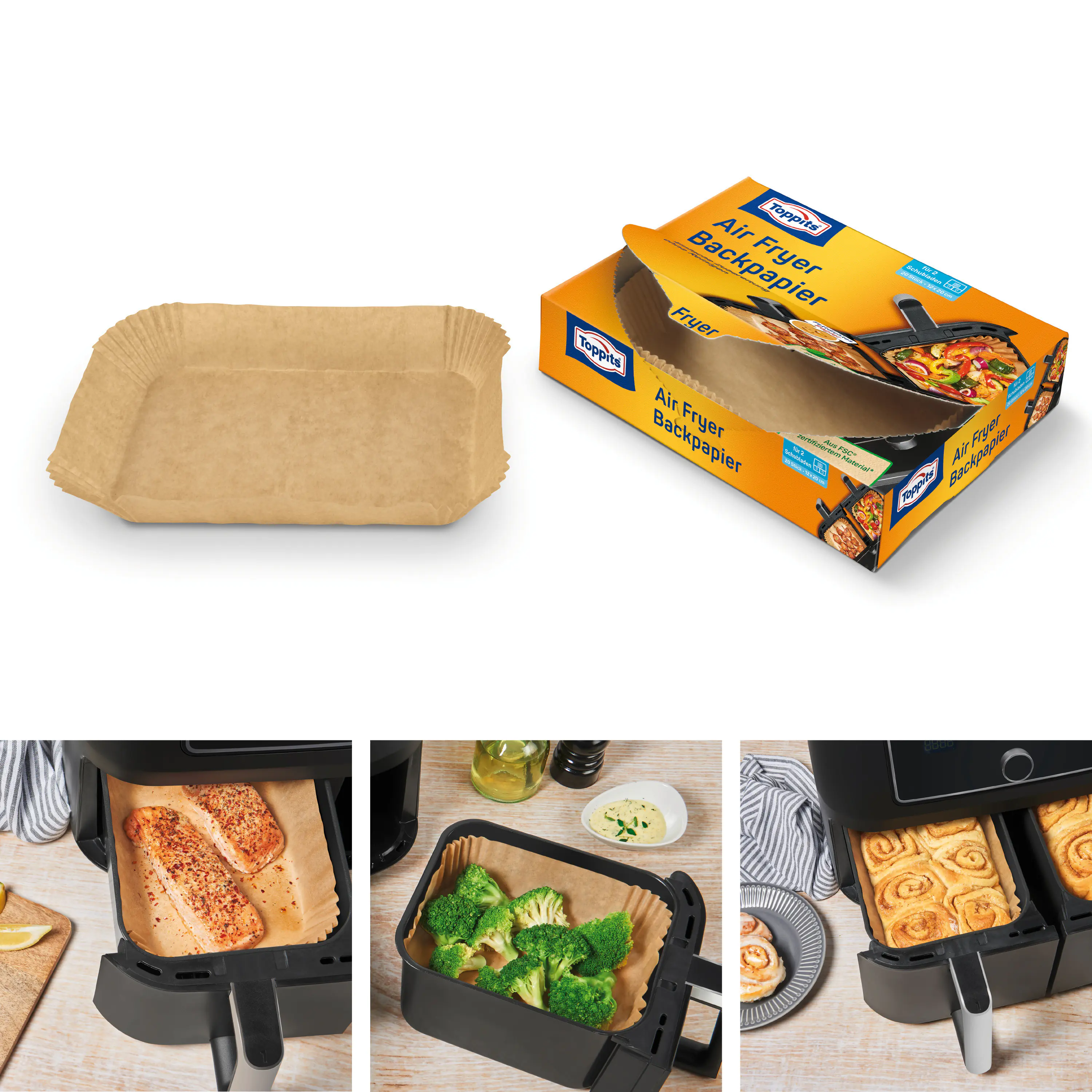 Toppits® Backpapier Air Fryer eckig 12 x 20 cm
