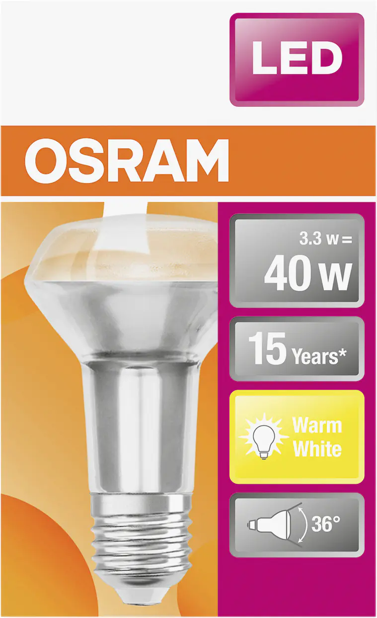 Osram LED Reflektor Star R63 40 E27 2,6W warmweiß, klar