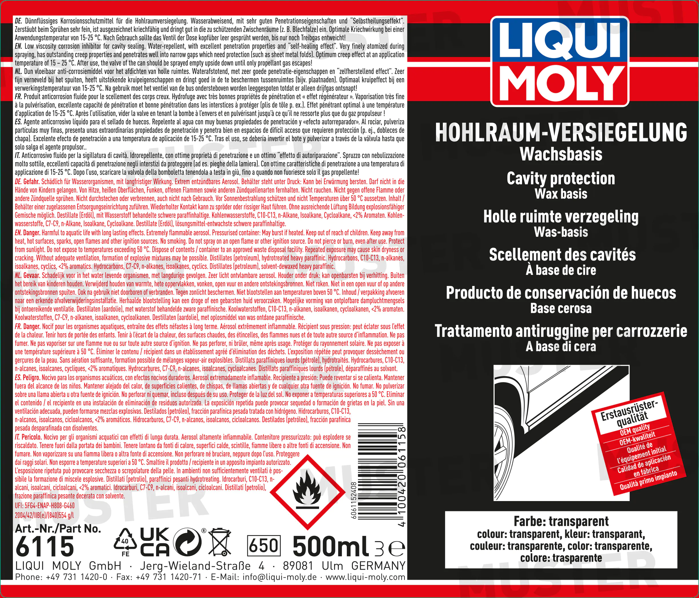 Liqui Moly Hohlraumversiegelung transparent 500 ml
