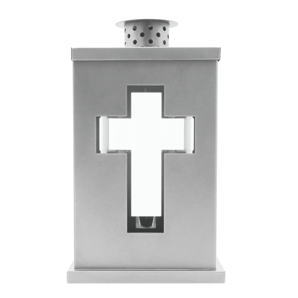 Grablaterne mit Kreuzmotiv aus Metall 13 x 21 cm silber