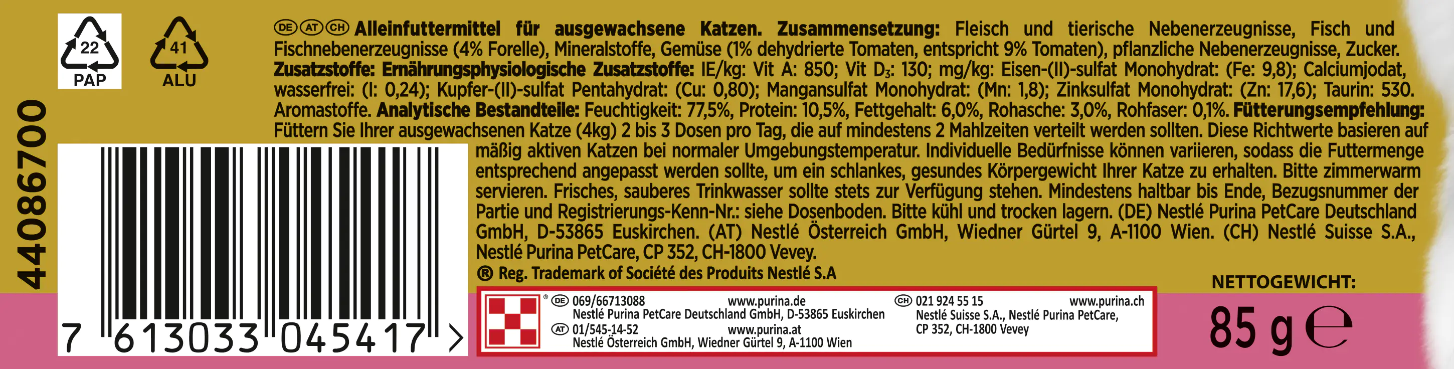 7613033045417_3201421 Gourmet Gold Feine Pastete mit Gemüse Forelle und Tomaten 85 g