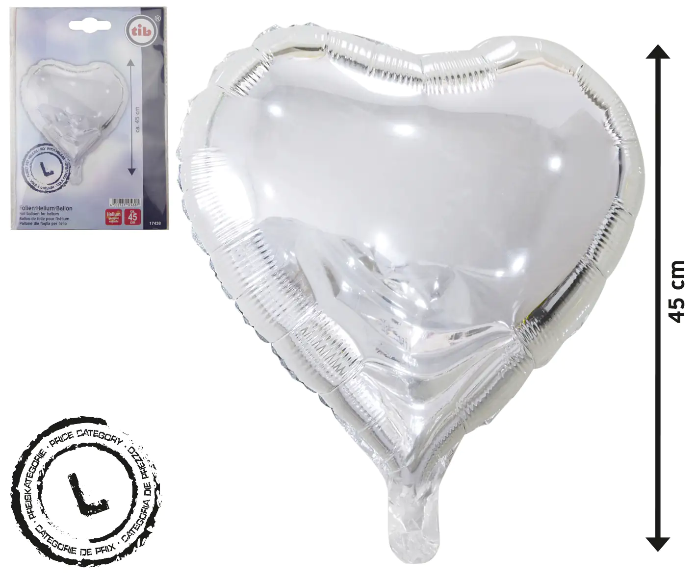 4002727174381 TIB Heyne Folienballon Herz silber 1 Stück