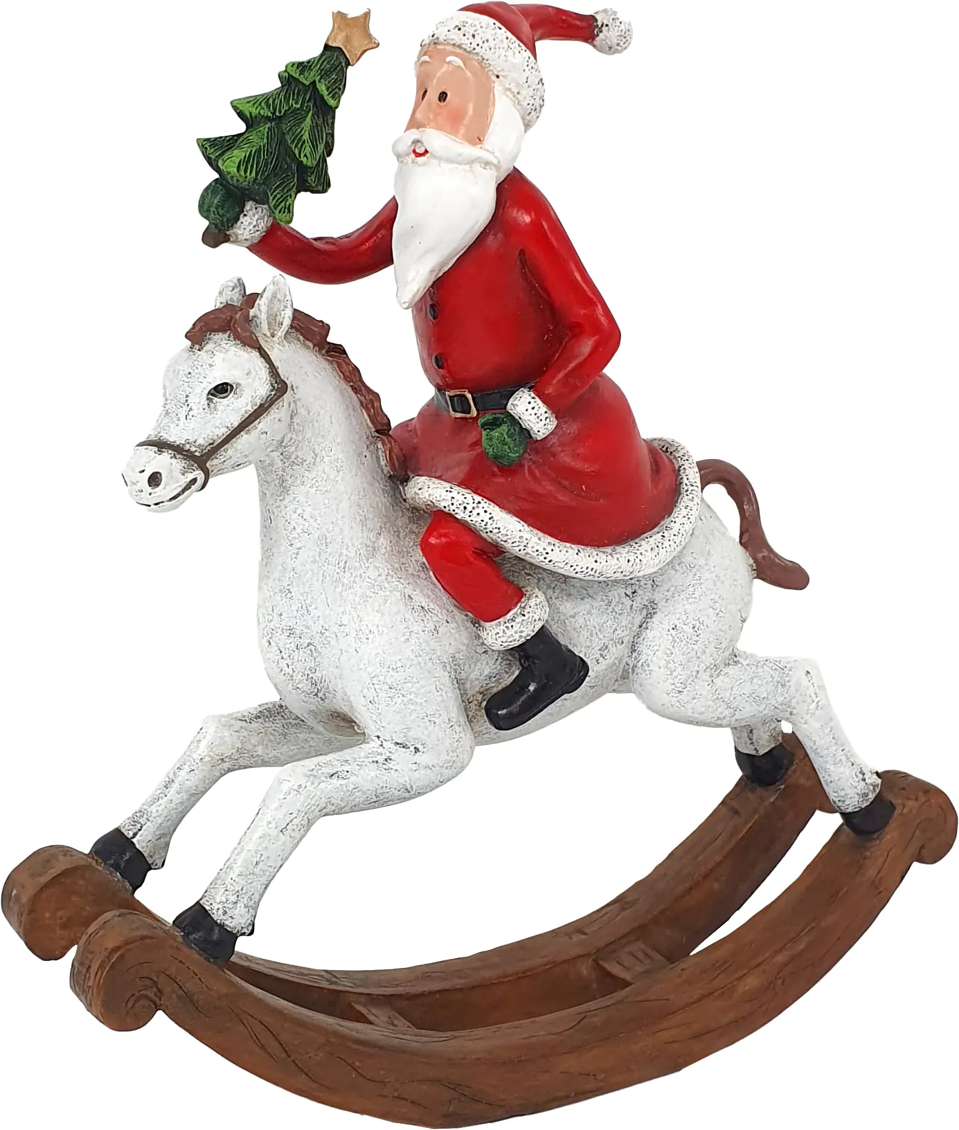 Figur Weihnachtsmann auf Schaukelpferd 49,5 x 15 x 44,5 cm rot
