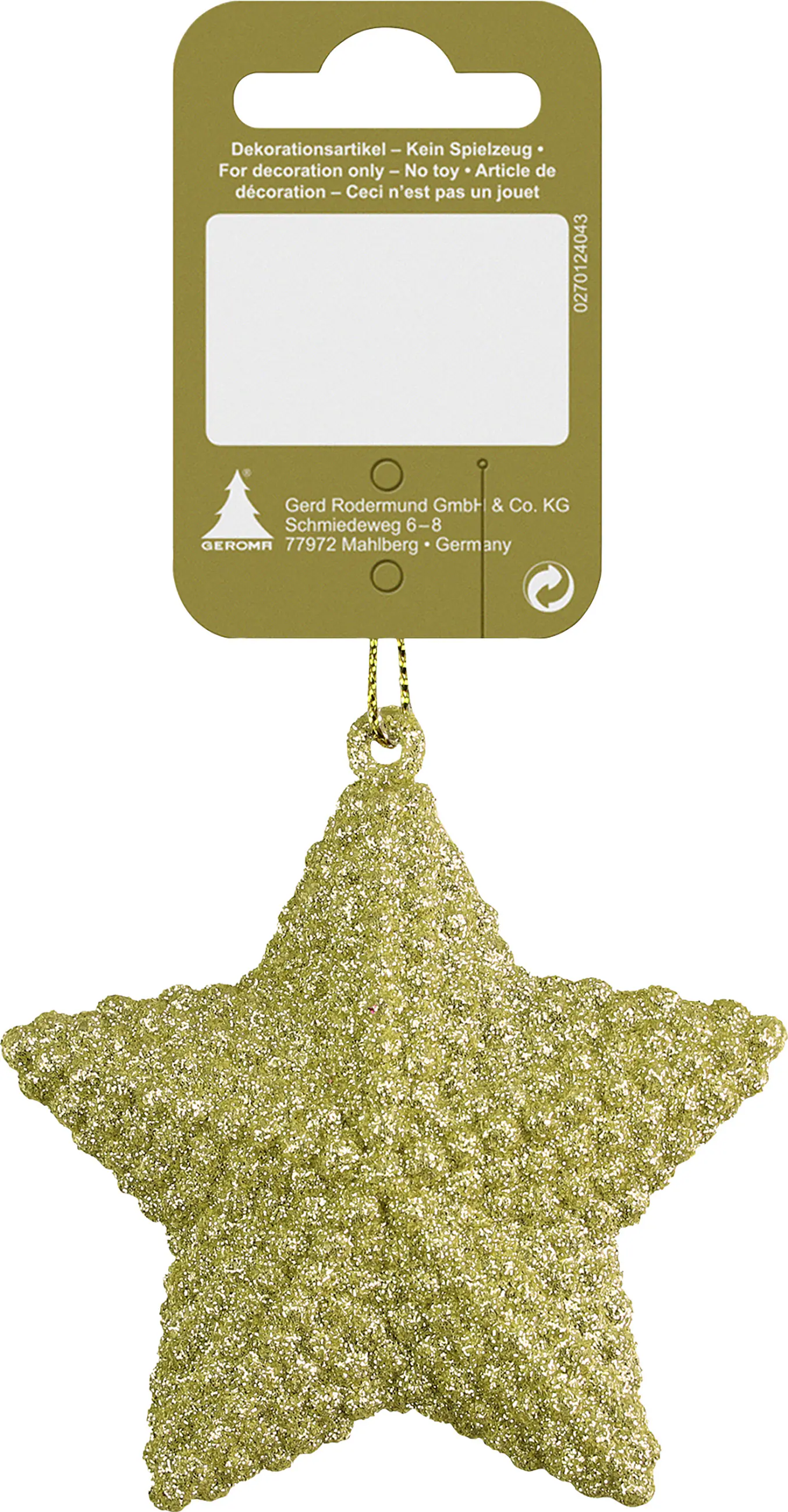 Dekoanhänger Stern Kunststoff mit Glitzer 7,5 cm gold 