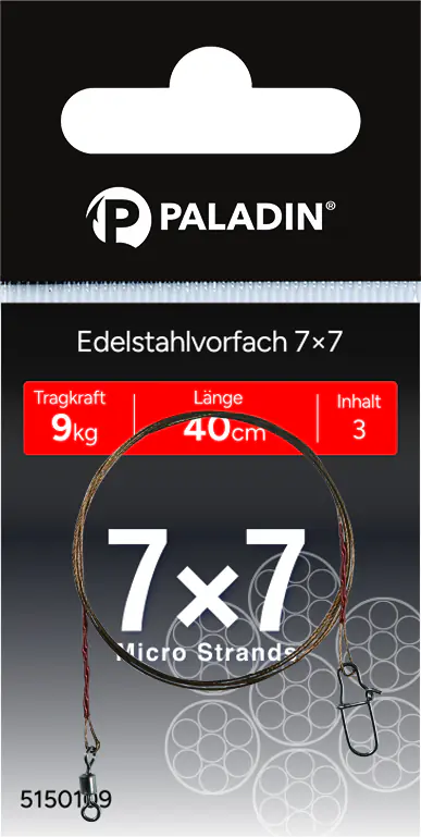 Paladin Edelstahlvorfach Wirbel+Snap Gr. 8 Tragkraft 9 kg/70cm 3 Stück
