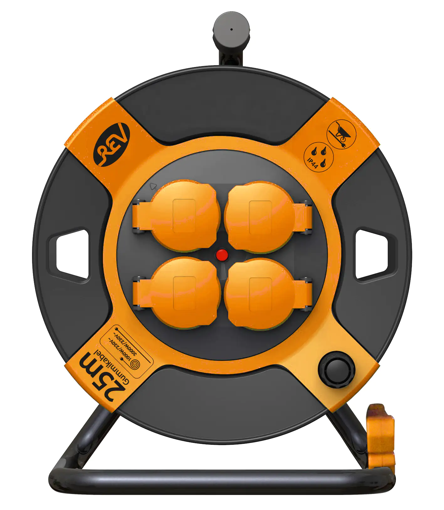 REV Kabeltrommel Außen 25m H07RN-F 3x1,5, orange, 4x Schutzkontaktstecker REV Kabeltrommel Außen 25m H07RN-F 3x1,5, orange, 4x Schutzkontaktstecker