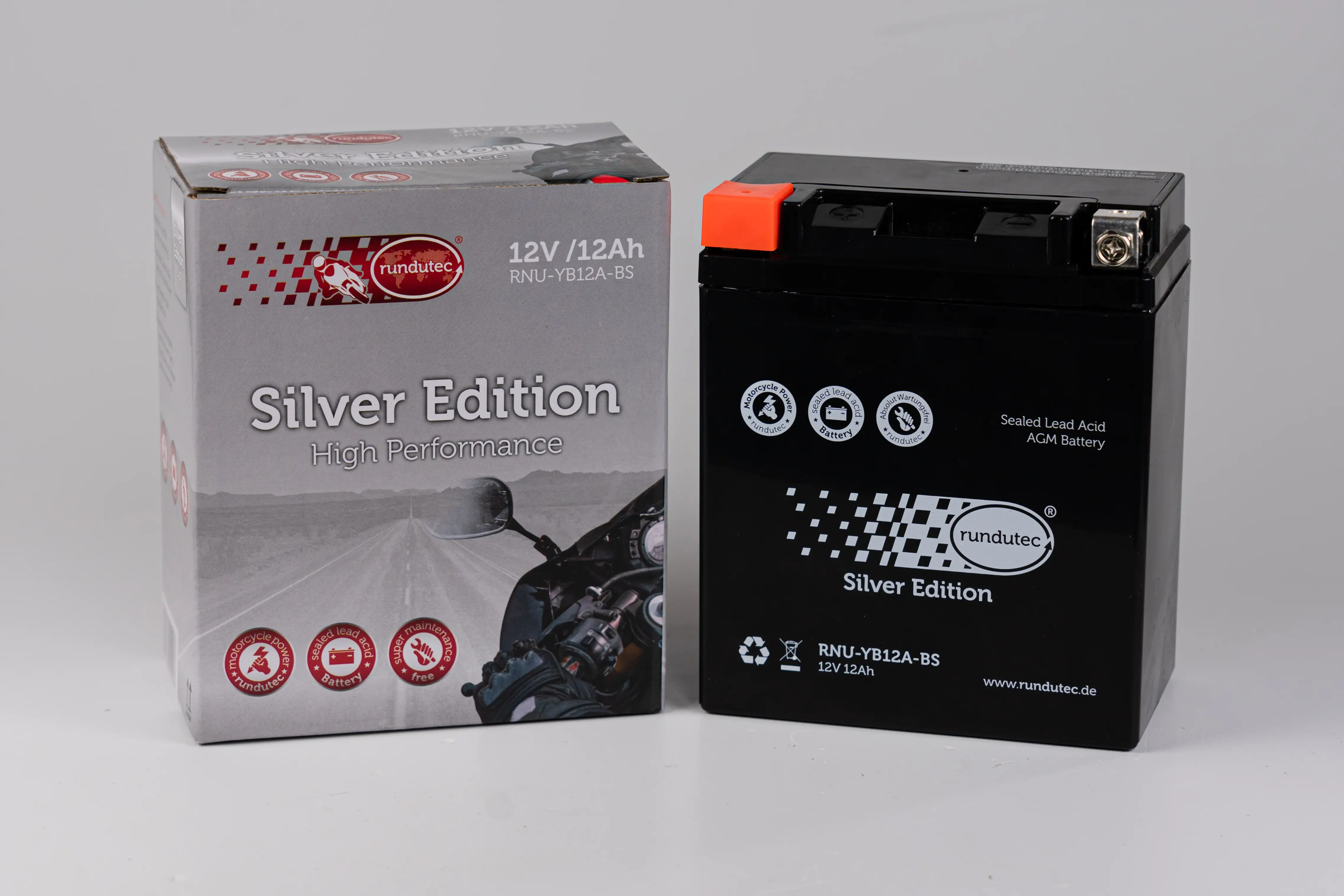 rundutec Motorradbatterie 160A YB12A-BS Silver Edition 12V 12Ah