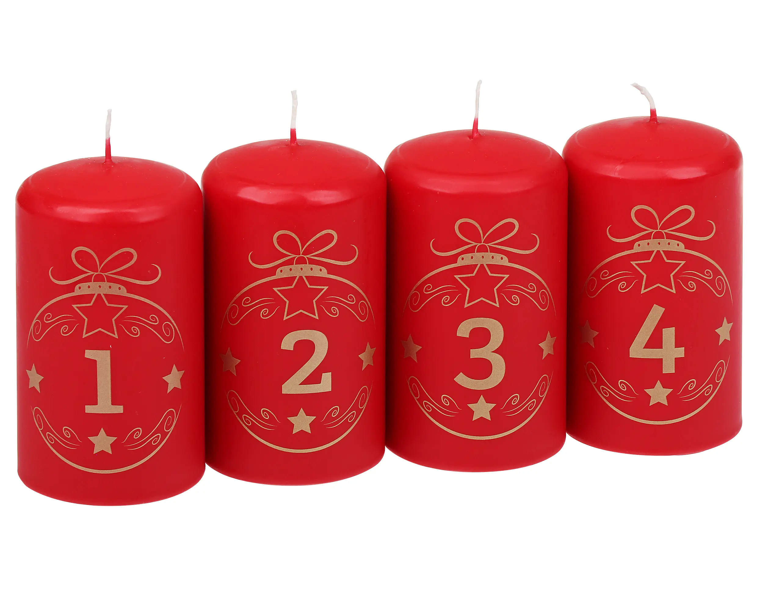 Steinhart Stumpenkerzen Advent Balls 1-4 Ø 5,7 x 10 cm 4er-Riegel rubin 