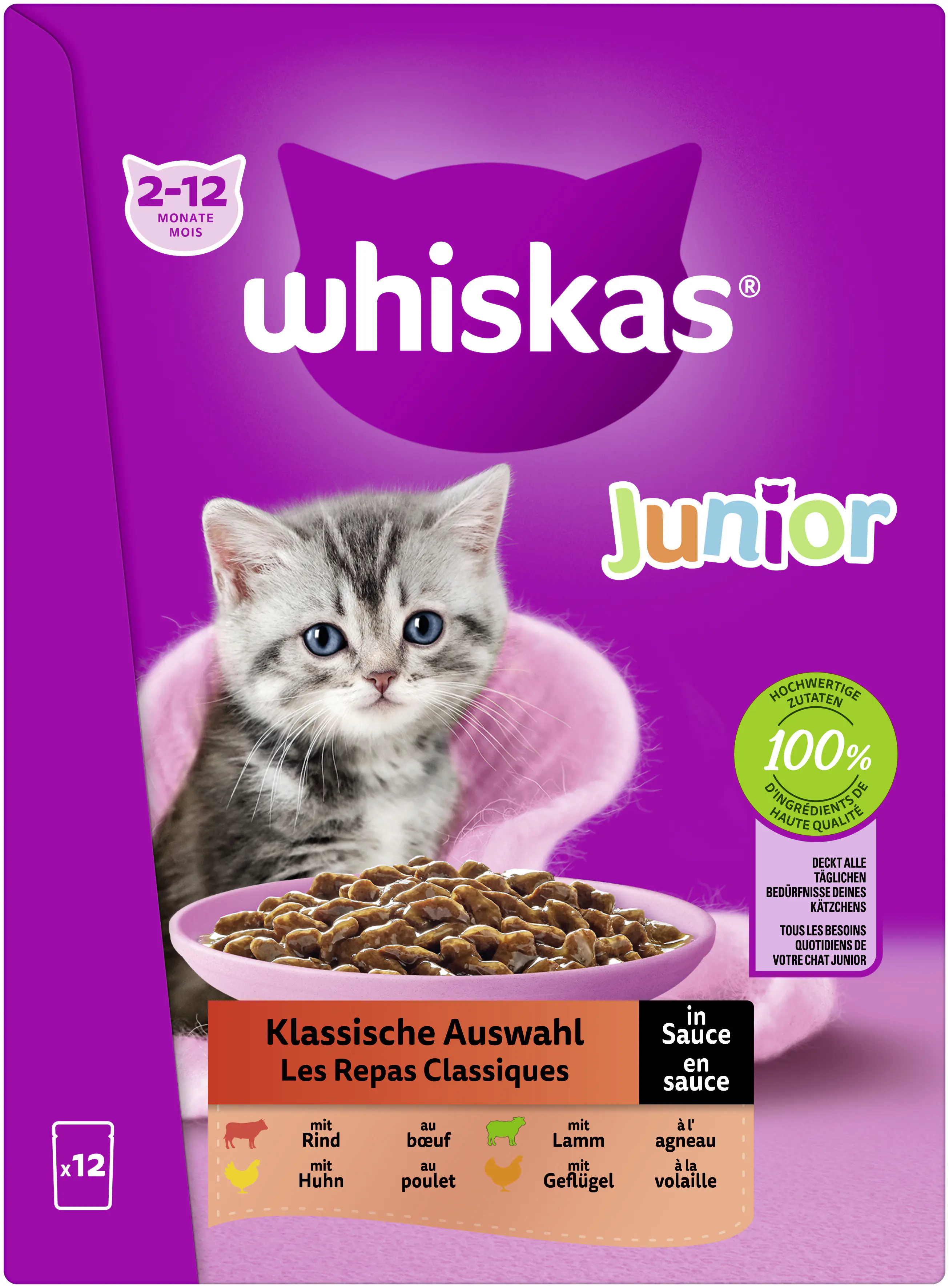 Whiskas Mulitpack Junior klassische Auswahl in Sauce Katzenfutter 12 x 85 g