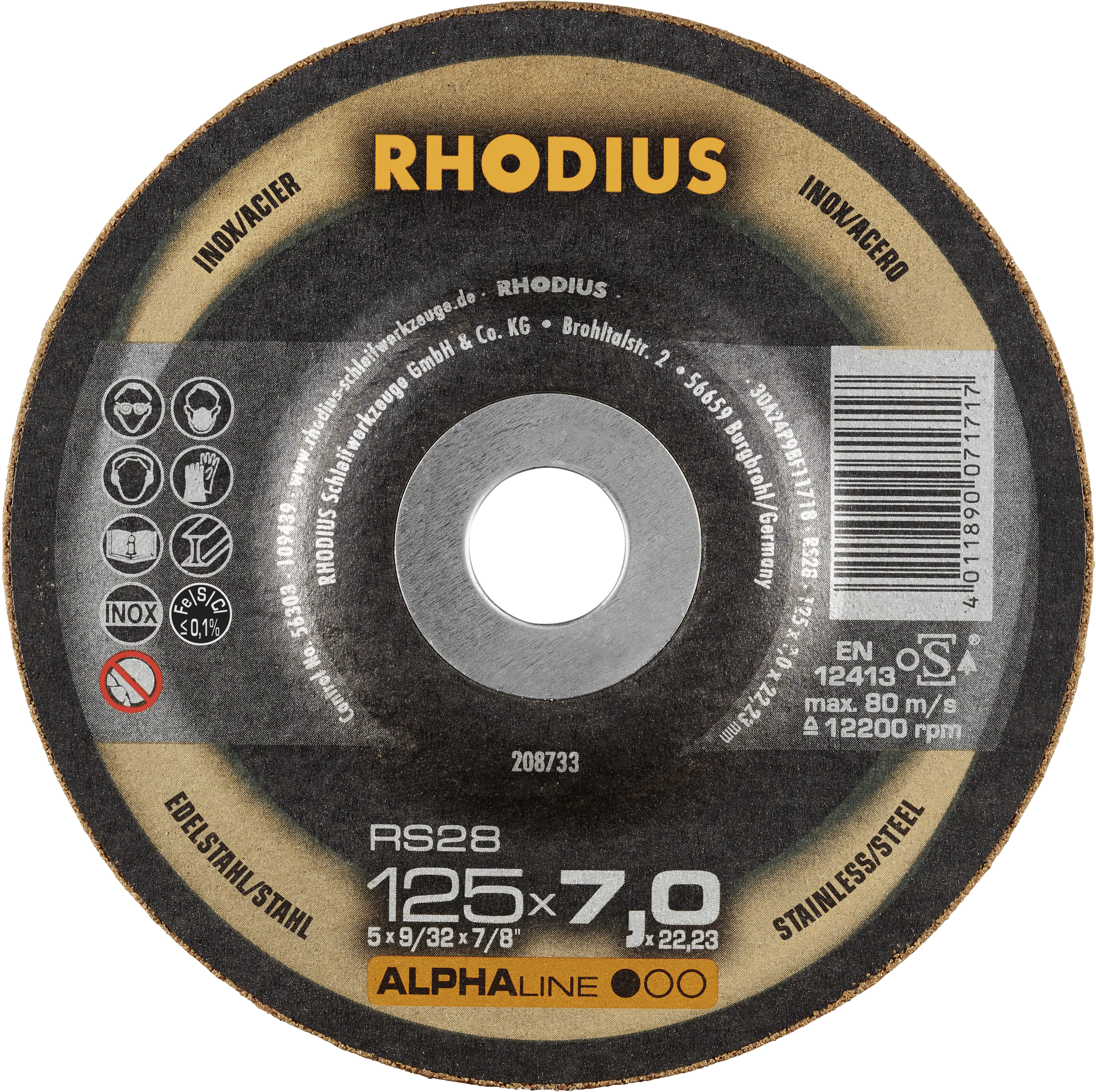 Rhodius Schruppscheibe RS28 Stahl Ø 125 mm Bohrung 22,23 mm