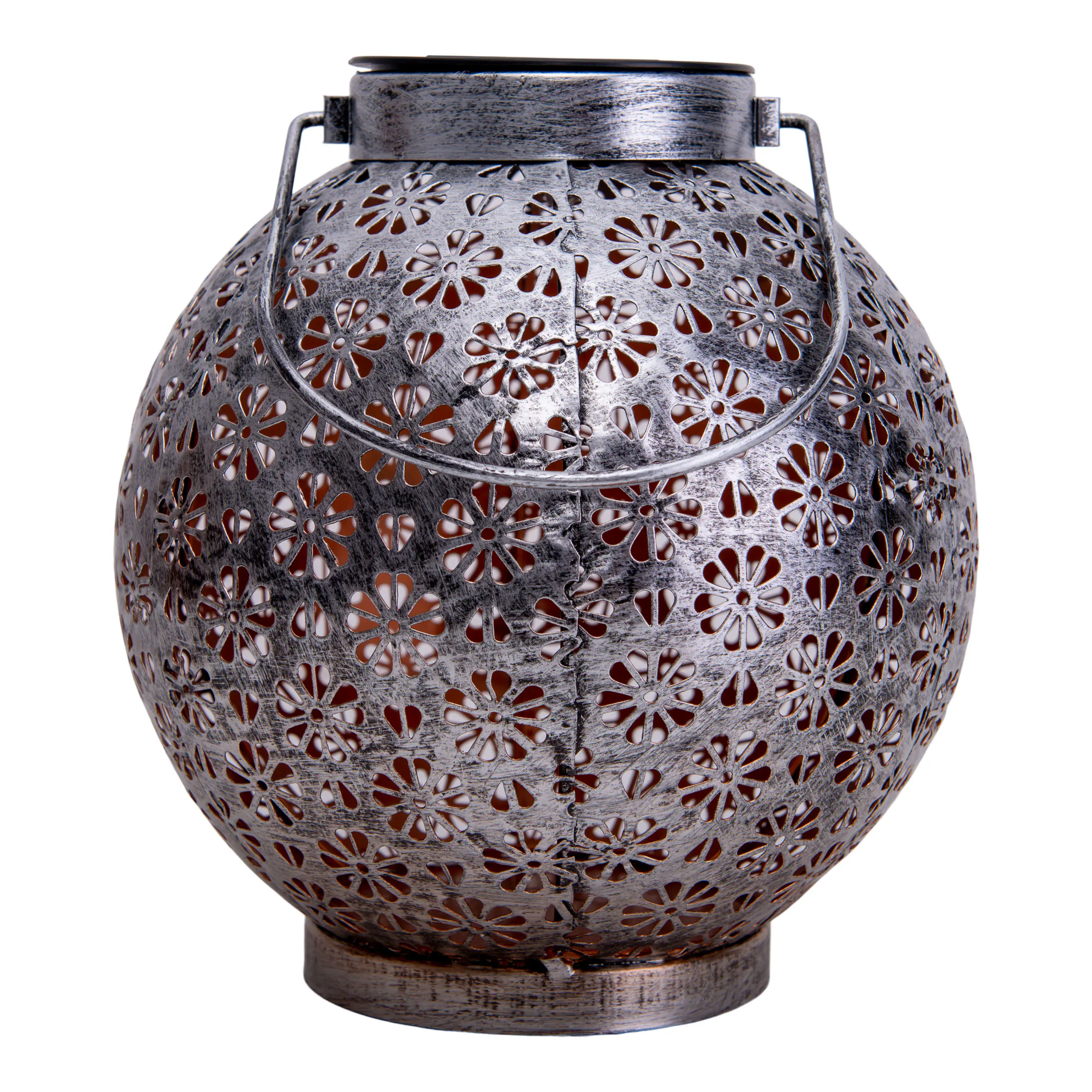 Näve Solar-Gartenleuchte LED mit Dämmerungssensor Blumenmuster 19 cm silber