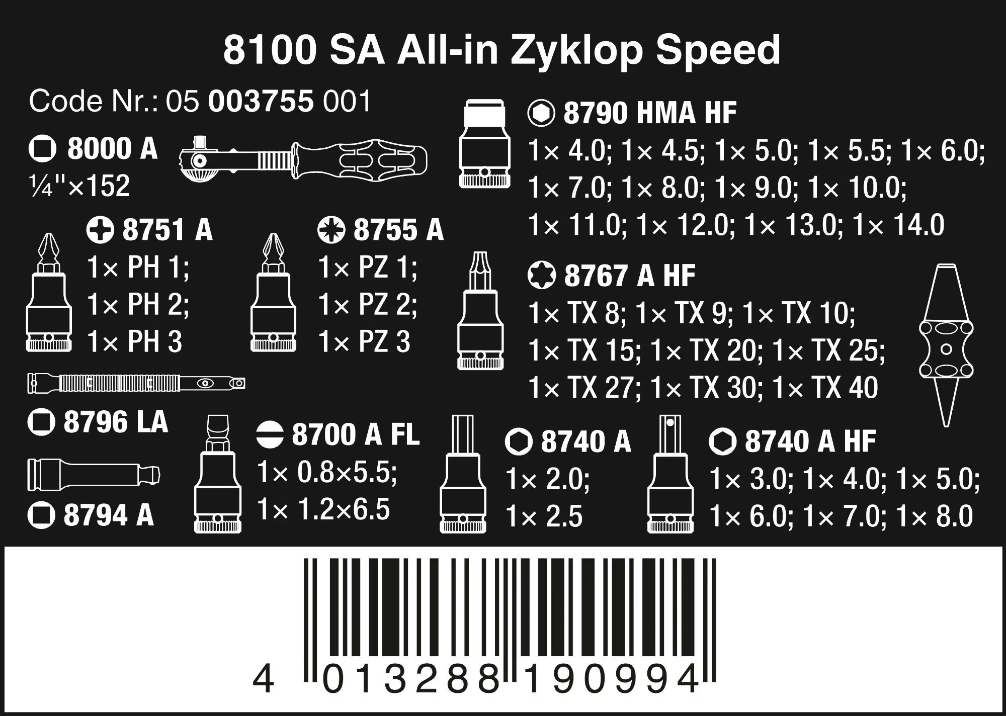 Wera Speed-Knarrensatz 8100 SA All-in Zyklop mit Haltefunktion 1/4" 42-teilig