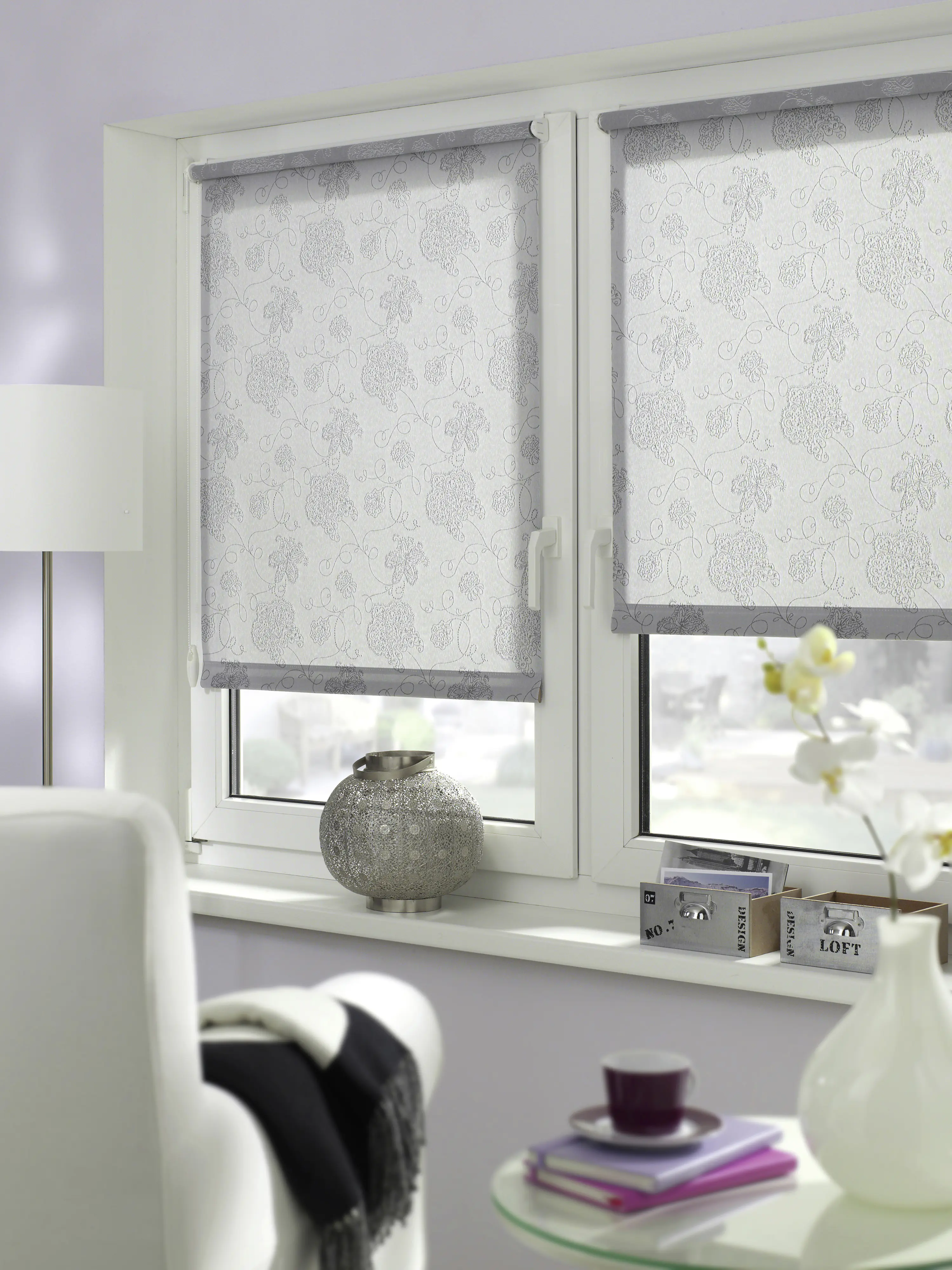 Gardinia EasyFix Rollo bestickt silber 120 x 150 cm