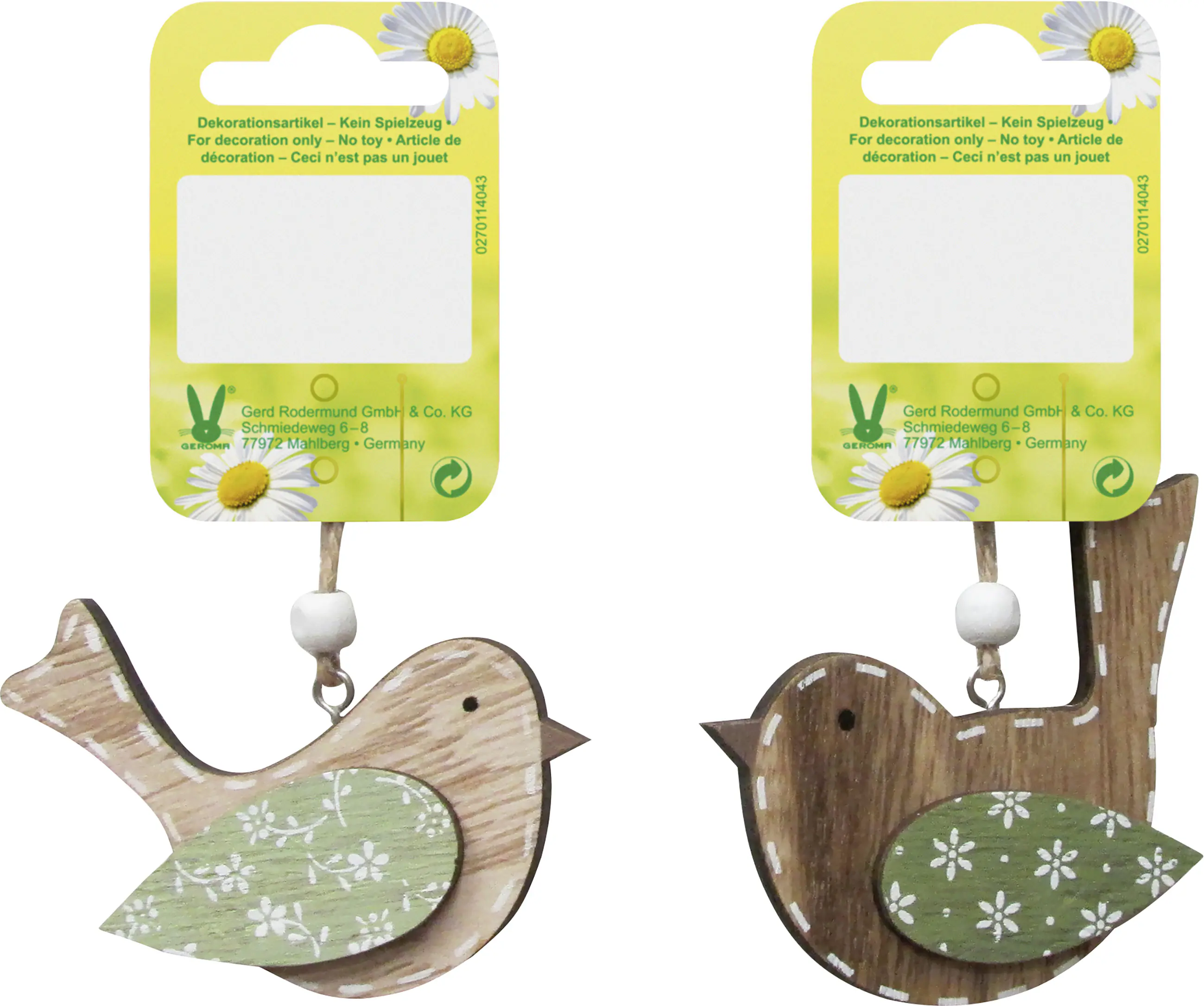 Dekohänger Vogel Holz 7 cm natur grün