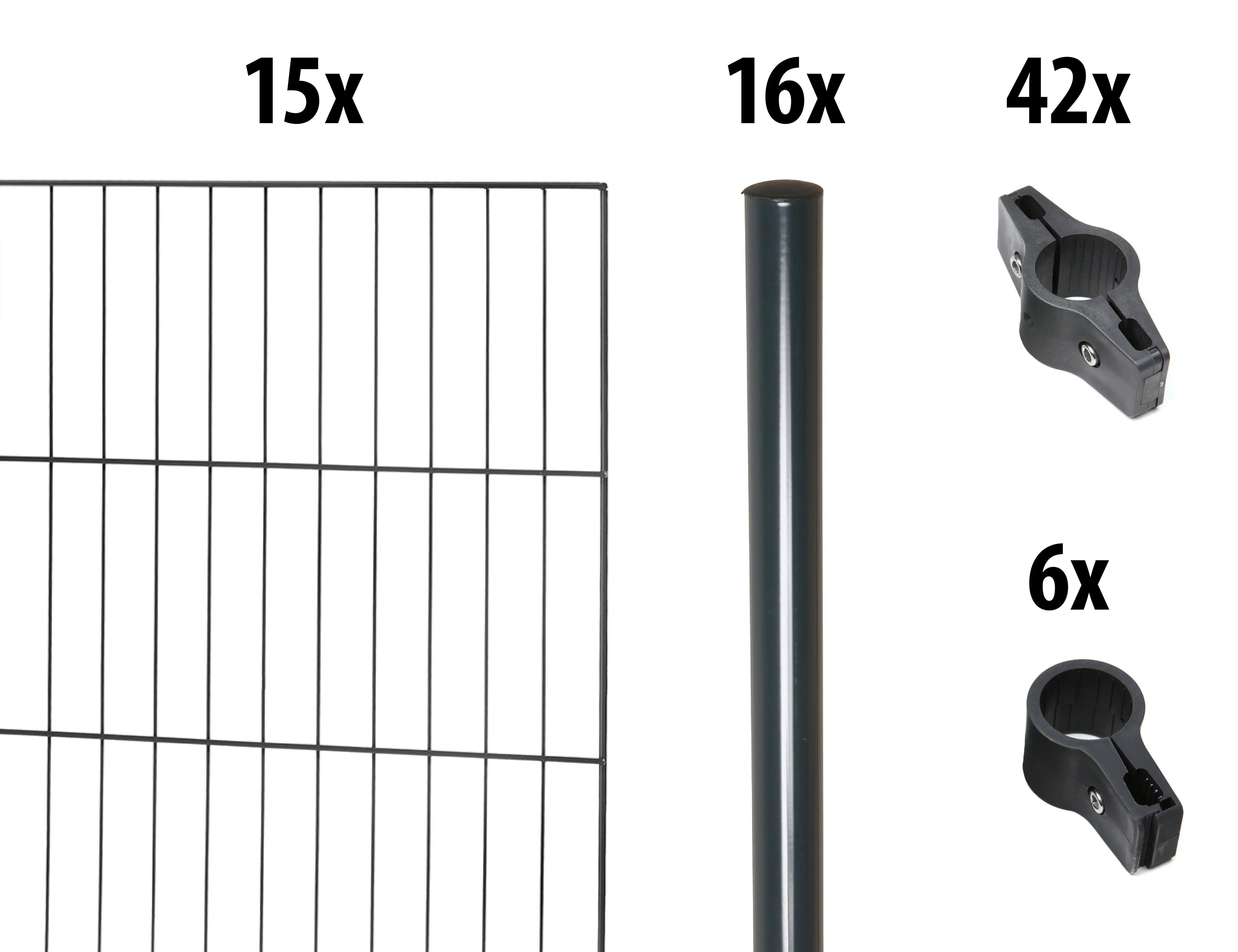 Floraworld Einstabmatten-Zaun Set Classic 30 m 200 x 100 cm inkl. 16 Pfosten 150 cm anthrazit