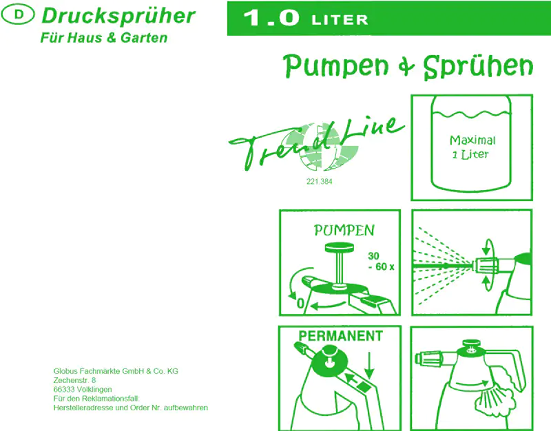 TrendLine Drucksprühgerät mit verstellbarer Düse 1 L