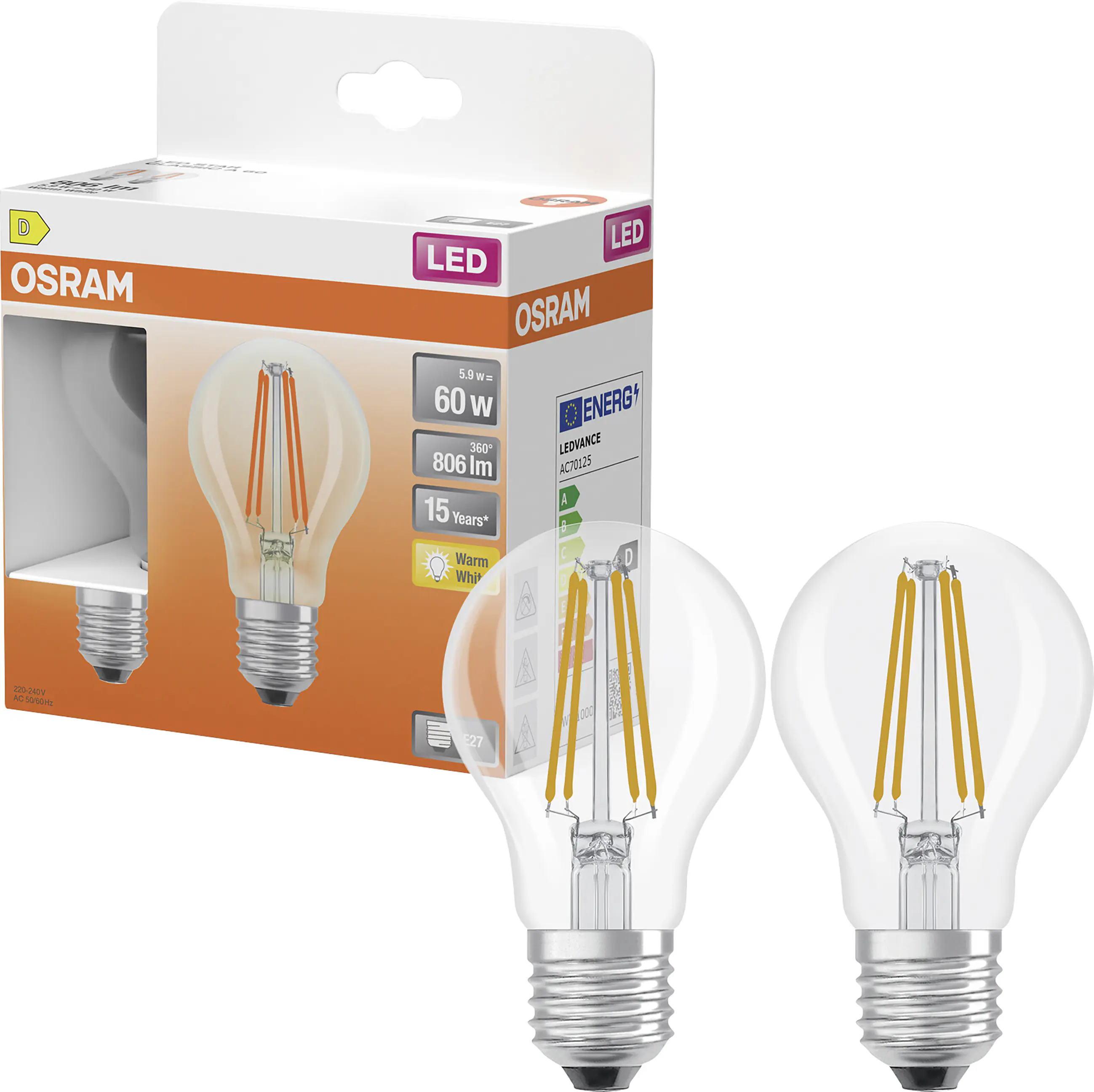 Osram LED Leuchtmittel E27 2er Pack Star Classic 5,9W klar warmweiß Osram LED Leuchtmittel E27 2er Pack Star Classic 5,9W klar warmweiß