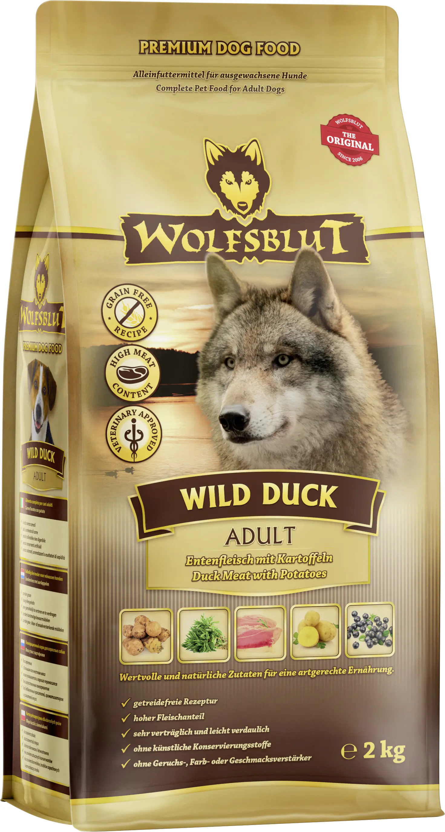 Wolfsblut Wild Duck Hundetrockenfutter Adult getreidefrei 2 kg Ente