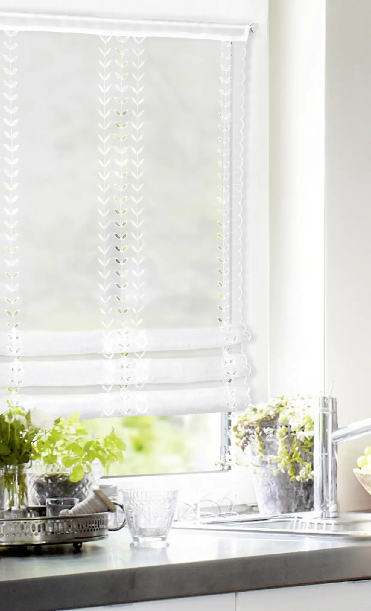 Neusser Collection Klipsrollo Ranken weiß, 60 x 120 cm