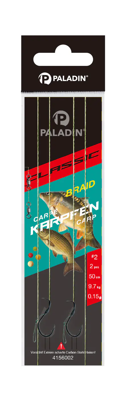 Paladin Karpfenhaken Boilie gebunden Größe 2 50 cm 2 Stück schwarz