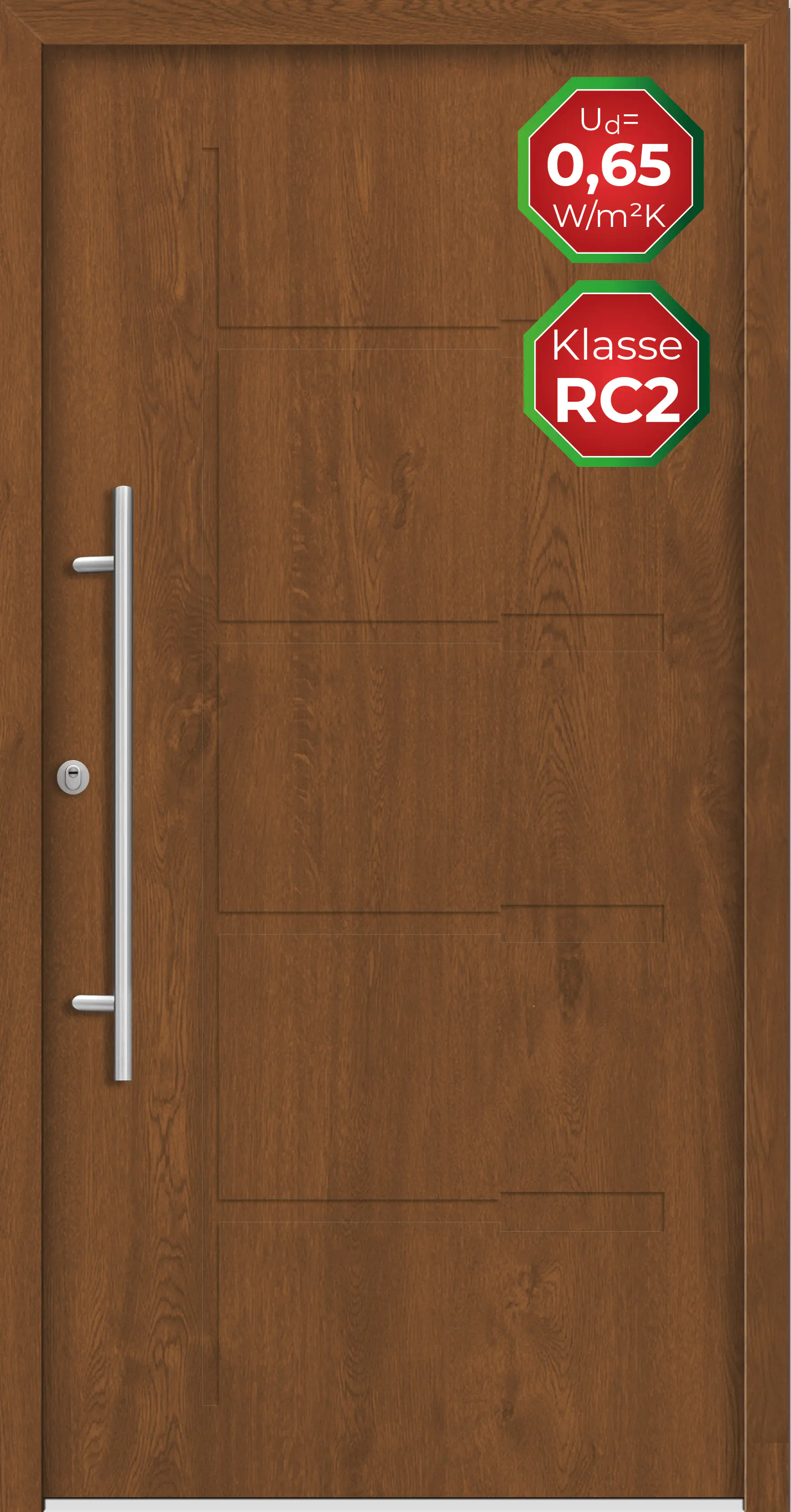 Splendoor Haustür Passivedoor Premium H1 RC2 Golden Oak DIN Links 100 x 210 cm