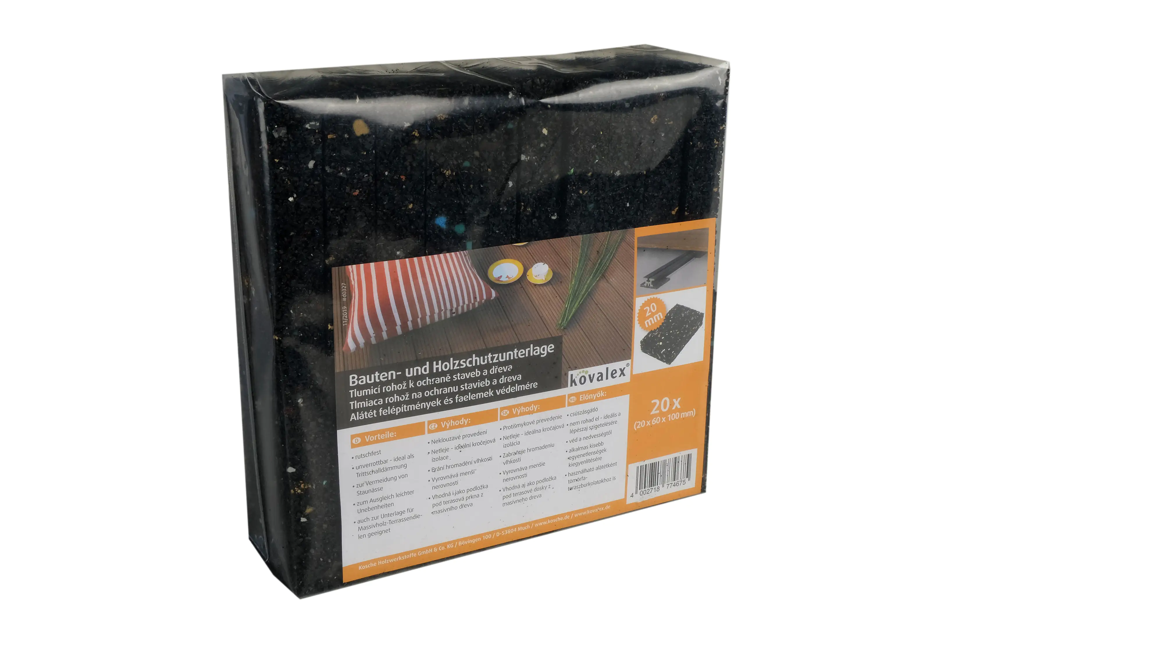 Kovalex Holzschutzunterlage 10 x 6 x 2 cm schwarz 20 Stück