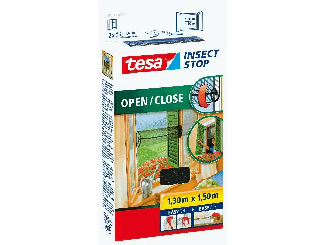 tesa Insektenschutz-Fenster Klettband OPEN/CLOSE 130 x 150 cm anthazit