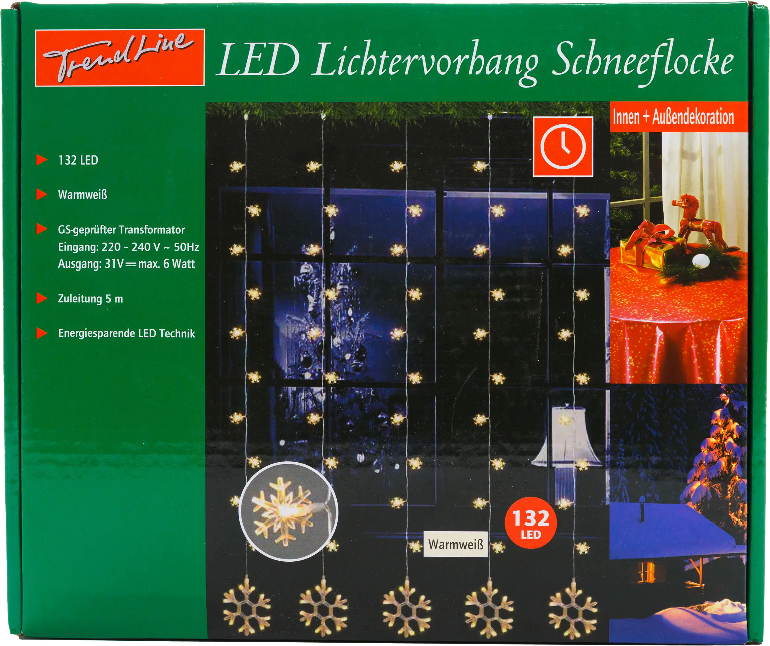 TrendLine LED Lichtervorhang Schneeflocke 2,0 x 1,5 m warmweiß mit Timer