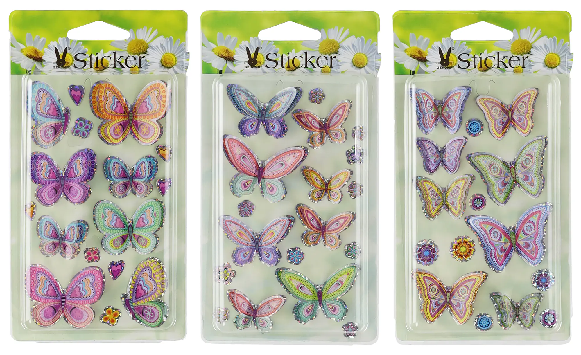 Sticker Blumen/Schmetterlinge 3D versch. Größen glitzernd 15 Stück