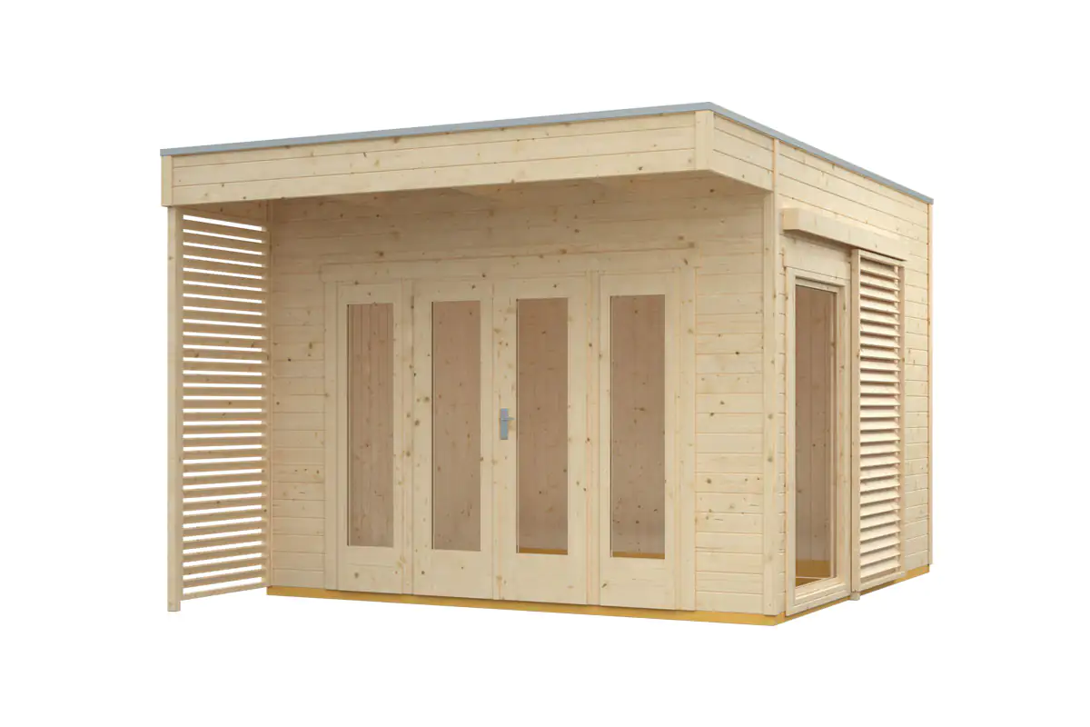 SKAN HOLZ Gartenhaus Tokio 2 340 x 340 cm natur mit Fußboden, doppelschalig