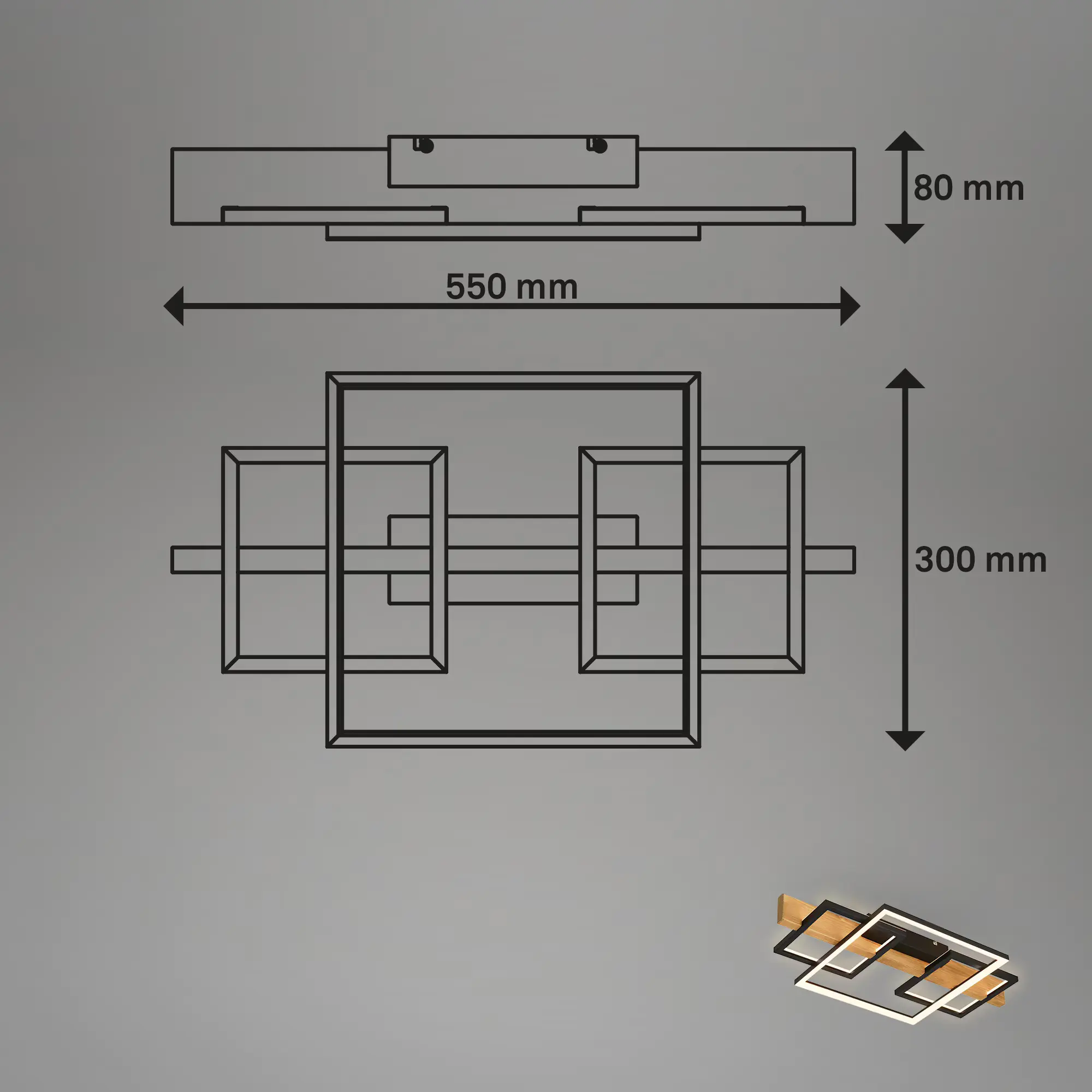 Briloner LED Deckenleuchte CADRE  schwarz Holz 32W