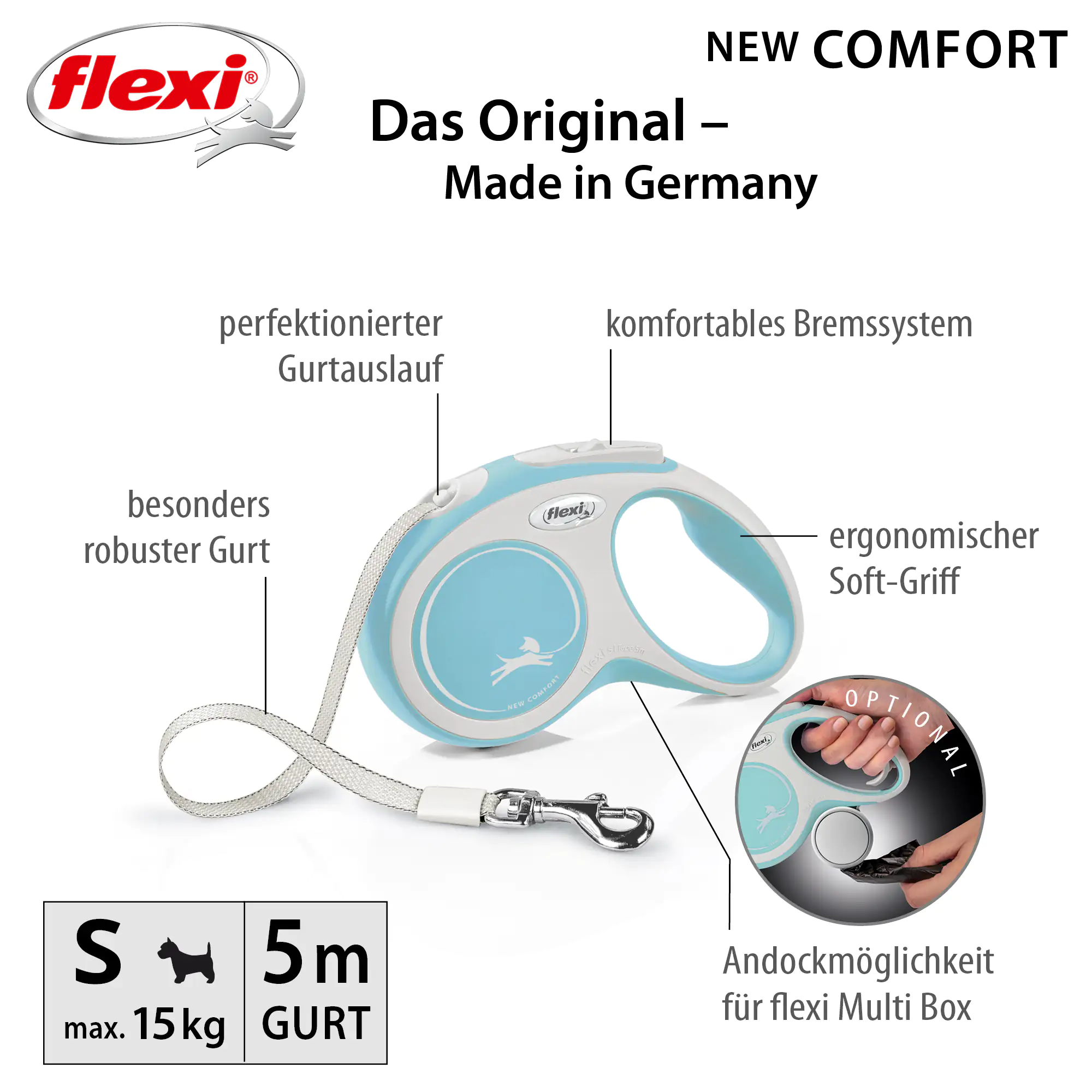 Flexi Hundeleine New Comfort hellblau, Gurt