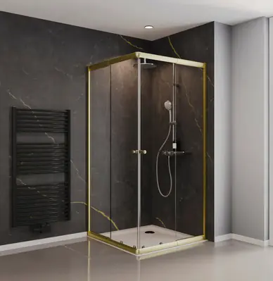 Schulte Eckdusche mit Schiebetüren Sunny 90 x 180 cm Goldoptik Klar hell