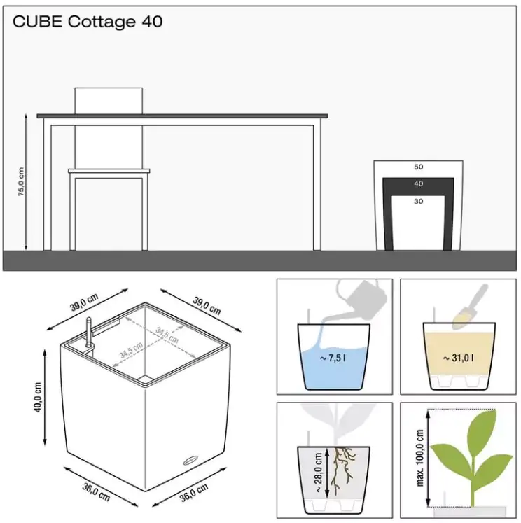 Lechuza Pflanzgefäß Cube Cottage 40 granit Lechuza Pflanzgefäß Cube Cottage 40 granit
