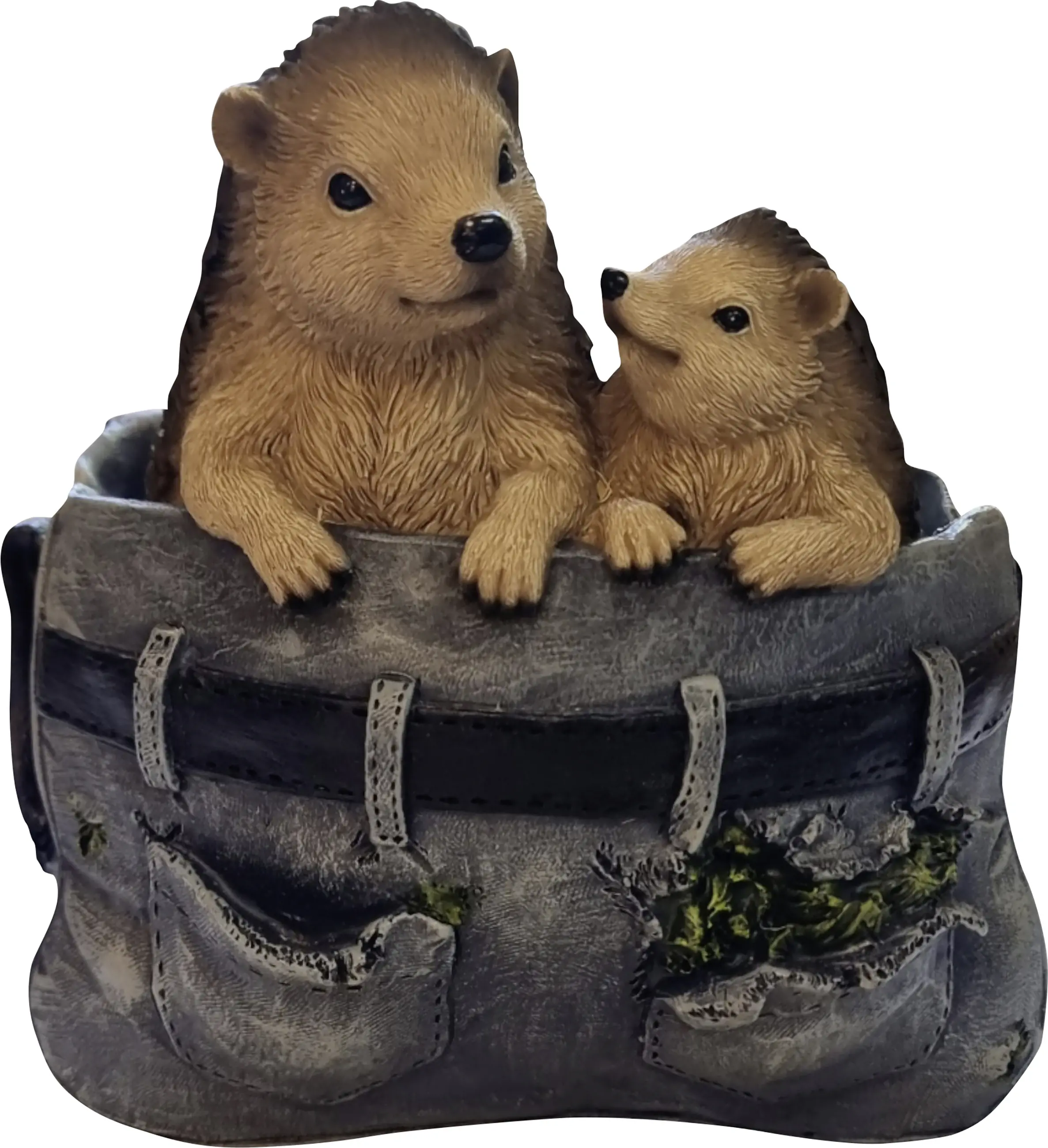 Dekofigur Igel in der Tasche 22 cm bunt