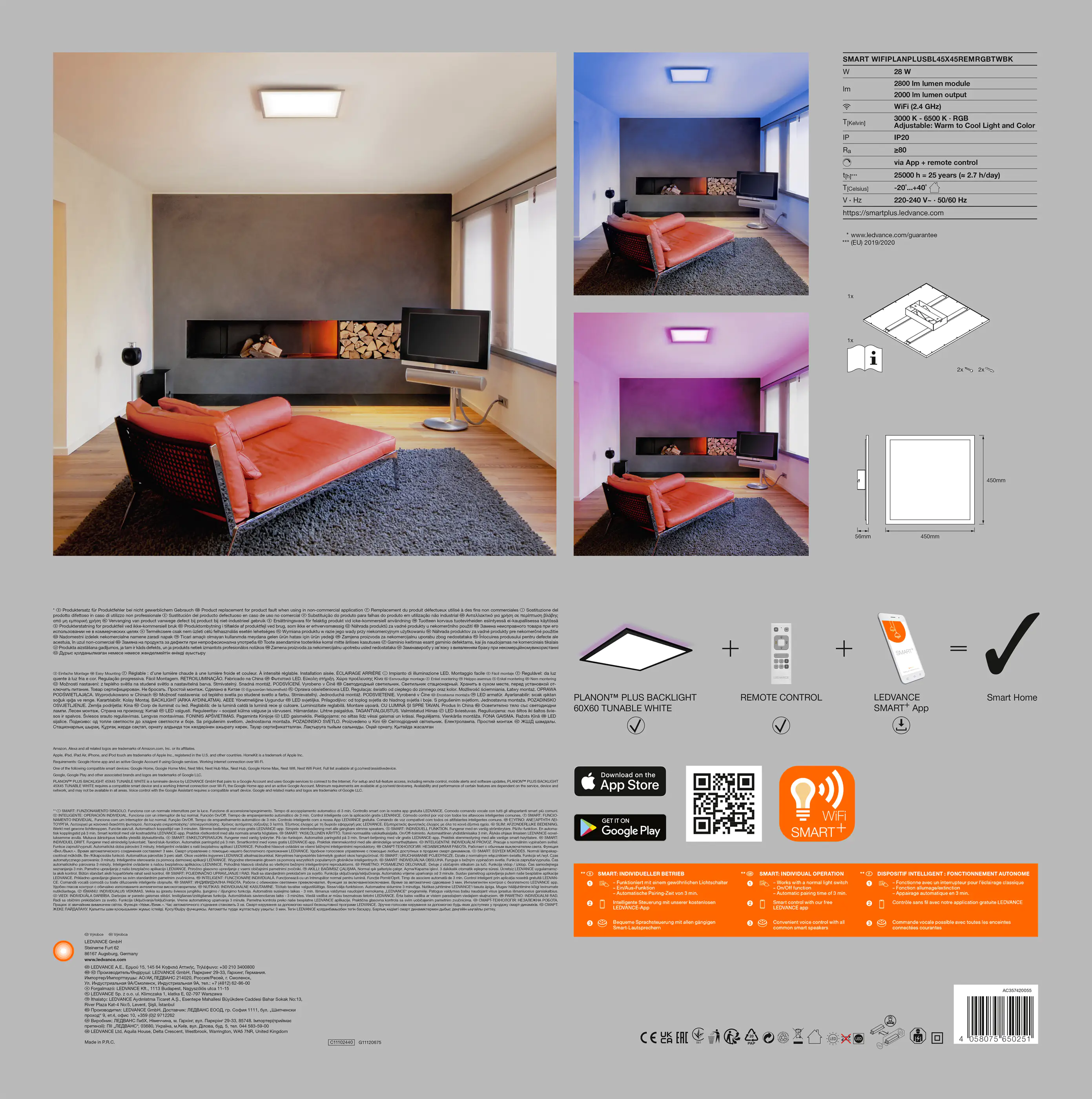 Ledvance LED Panel Smart+ WiFi Planon Plus 45 x 45 cm RGB-Backlight Ledvance LED Panel Smart+ WiFi Planon Plus 45 x 45 cm RGB-Backlight