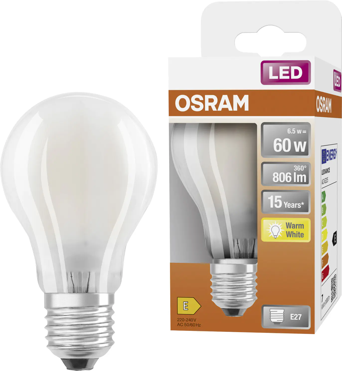 Osram LED Leuchtmittel Cla A60 E27 7W warmweiß, weiß matt