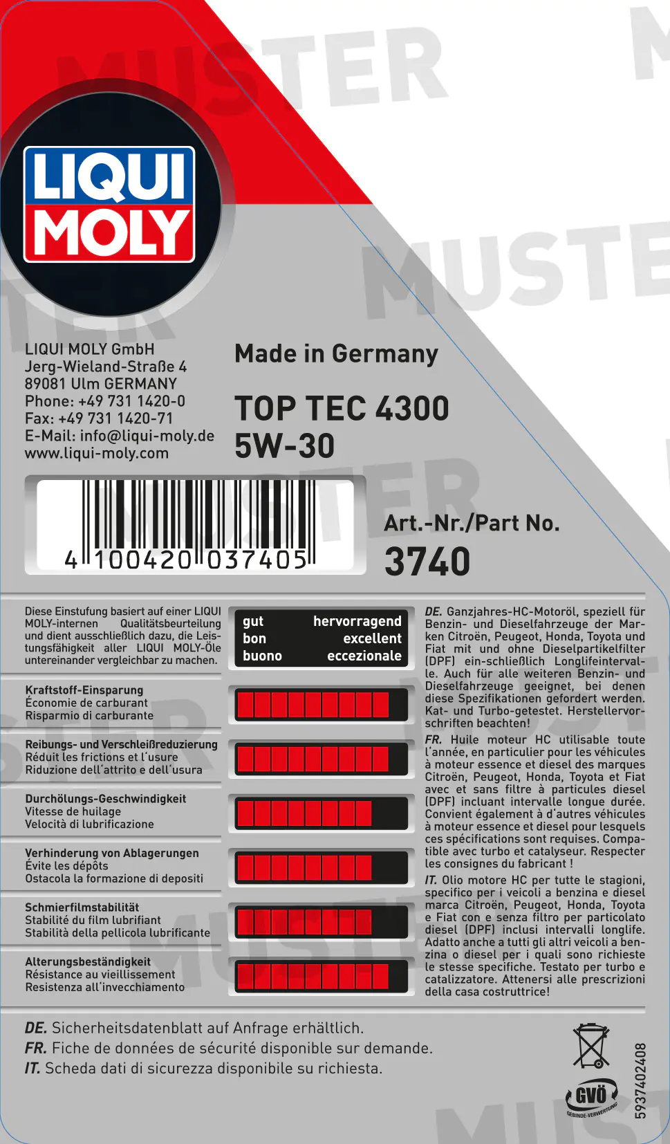 Liqui Moly Motoröl Top Tec 4300 SAE 5W-30 1 L Liqui Moly Motoröl Top Tec 4300 SAE 5W-30 1 L