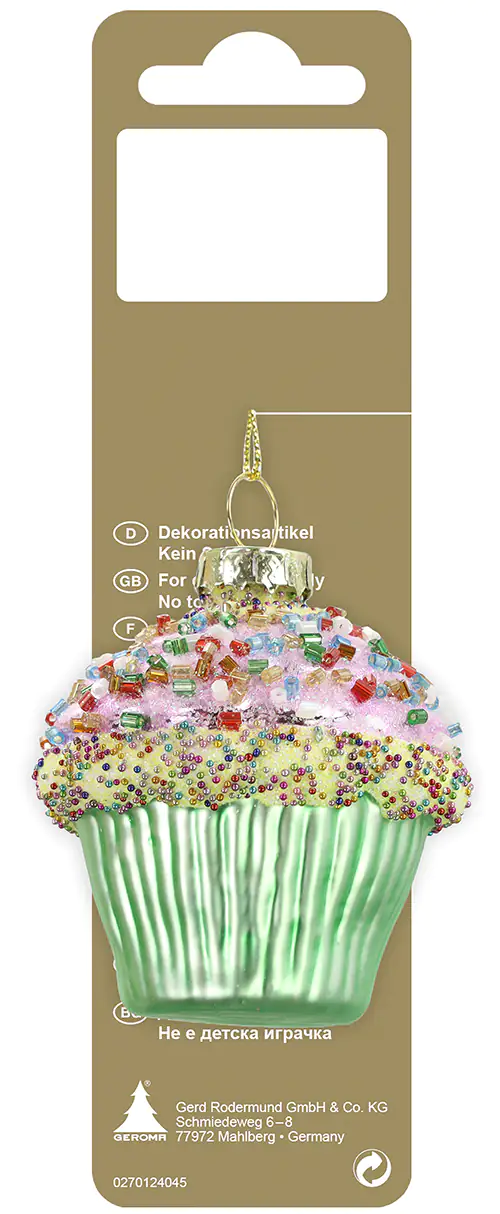 Weihnachtsanhänger Cupcake grün/bunt aus Echtglas 6 x 6,4 cm Weihnachtsanhänger Cupcake grün/bunt aus Echtglas 6 x 6,4 cm